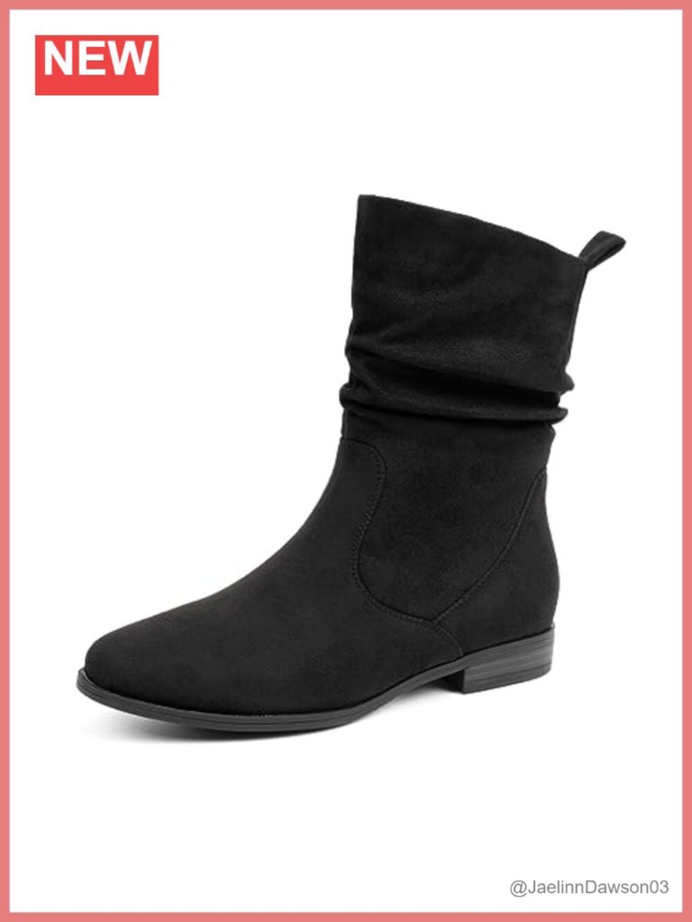 Vegan Faux Suede Mid-Calf Slouch Boots with Inner Zipper Low Heel Comfort